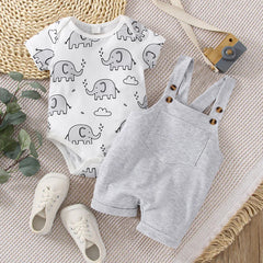 2PCS Lovely Elephant Printed Short Sleeve Baby Set