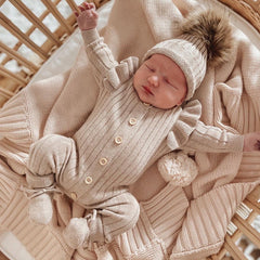 Classic Solid Color Knit Long Sleeve Baby Jumpsuit