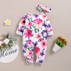 Combinaison à fermeture éclair imprimée florale à manches longues pour bébé