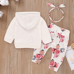 3PCS Pretty Floral Print Hoodie Set