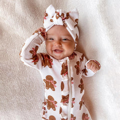 2PCS Cute Gingerbread Man Printed Baby Jumpsuit