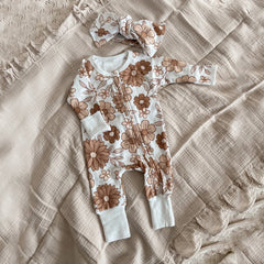 2PCS Lovely Floral Printed Baby Long Sleeve Jumpsuit