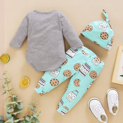 "Boobie Monster" Letter Printed Romper With Pants Baby Set