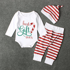 3PCS Best Gift Ever Letter Christmas Stripe Printed Baby Set