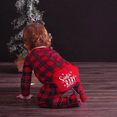 Cute Santa Baby Plaid Printed Baby Jumpsuit