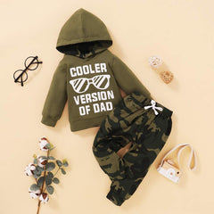 2PCS "COOLER VERSION OF DAD" Letter Printed Hoodie with Camo Pants Baby Set