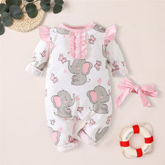 2PCS Sweet Elephant Printed Baby Jumpsuit