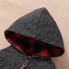 Macacão com capuz para bebê de manga comprida estampado cinza escuro adorável outono e inverno