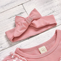 Conjunto de macacão liso de renda adorável para menina com calças