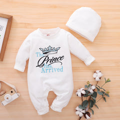2PCS "The prince Has Arrived" Letters Printed Baby Jumpsuit
