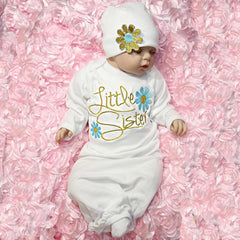 Baby NewBorn Little Sister Floral Print Pajamas and Hat