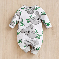 Adorable Cartoon Koala Printed Long Sleeve Baby Jumpsuit