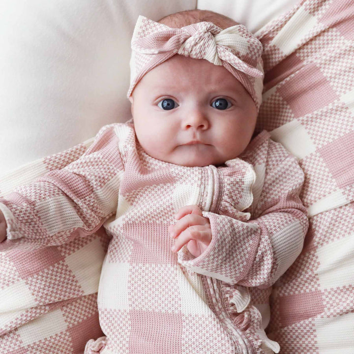 2PCS Stylish Plaid Printed Long Sleeve Baby Jumpsuit