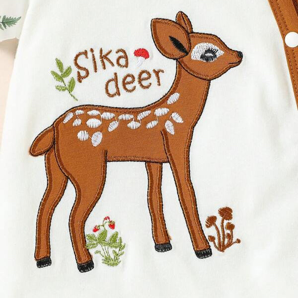 2PCS Cute Sika Deer Printed Short Sleeve Baby Jumpsuit