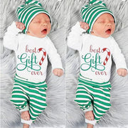 4PCS Best Gift Ever Letter Stripe Printed Baby Set