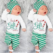 4PCS Best Gift Ever Letter Stripe Printed Baby Set