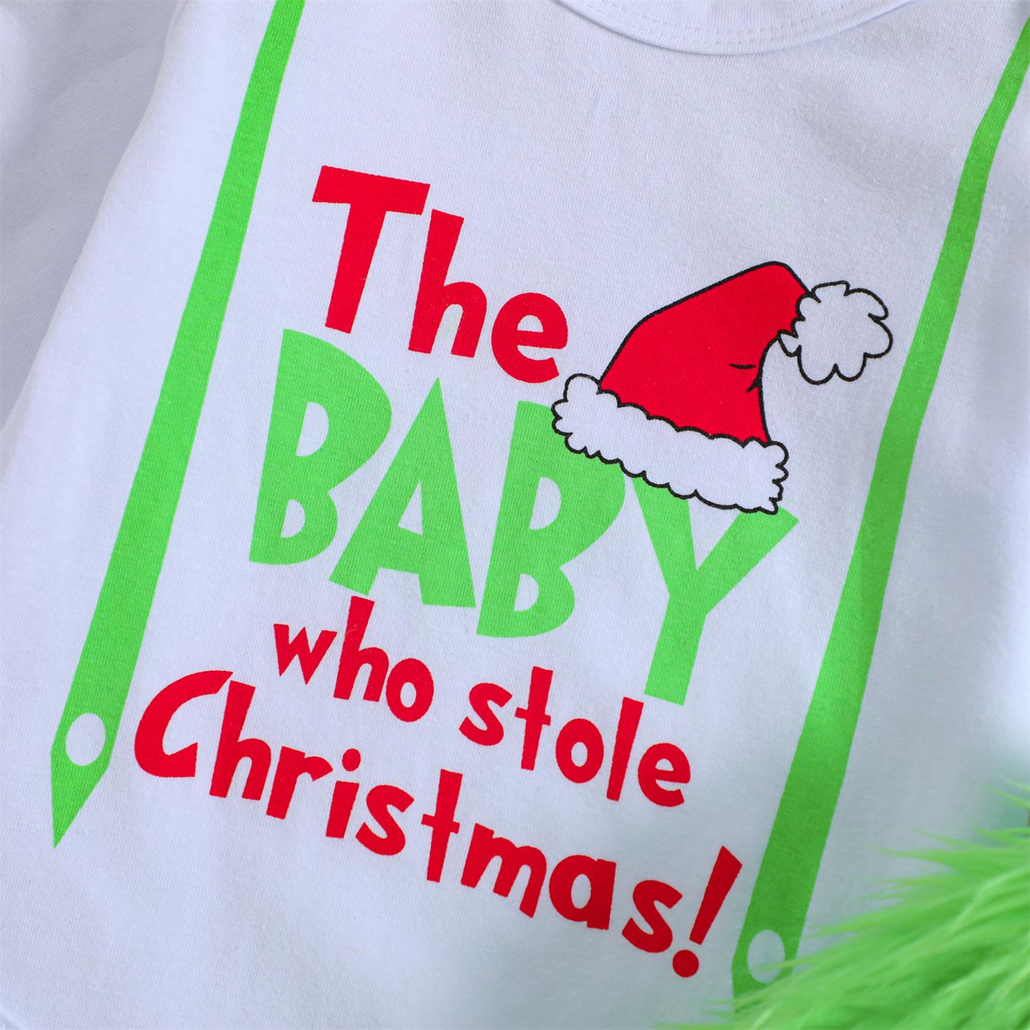 Ensemble bébé pelucheux imprimé de Noël mignon 3PCS