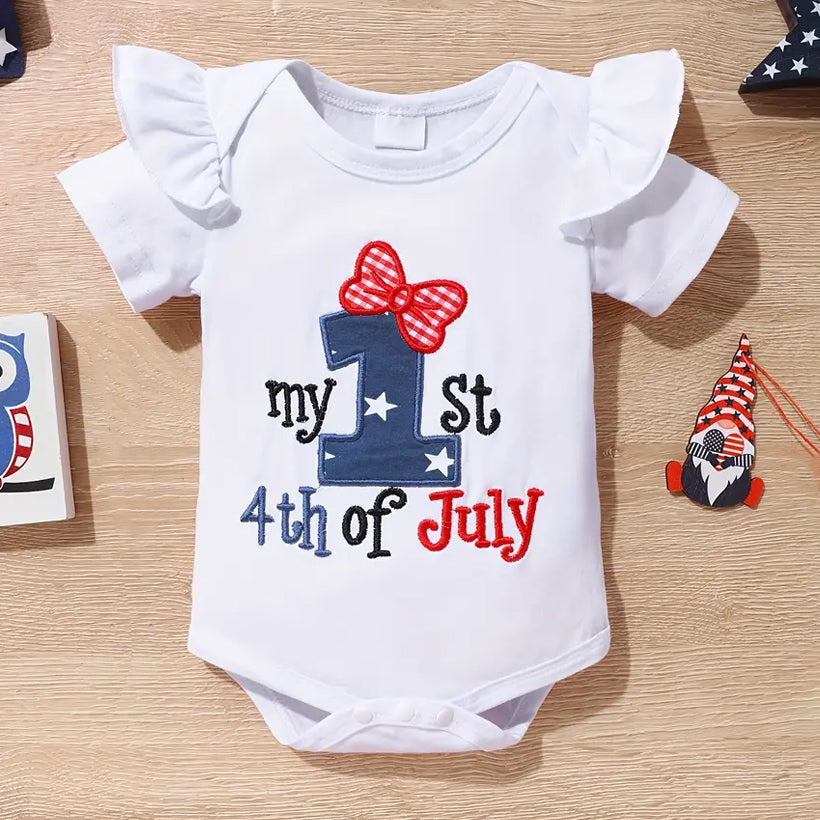 3PCS My 1st 4th of July Letter Embroidery Short Sleeve Baby Set