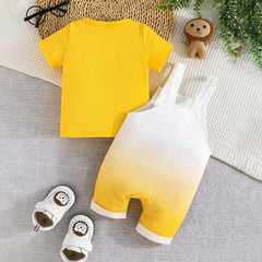 2PCS Cartoon Animal Printed Short Sleeve Overalls Baby Set
