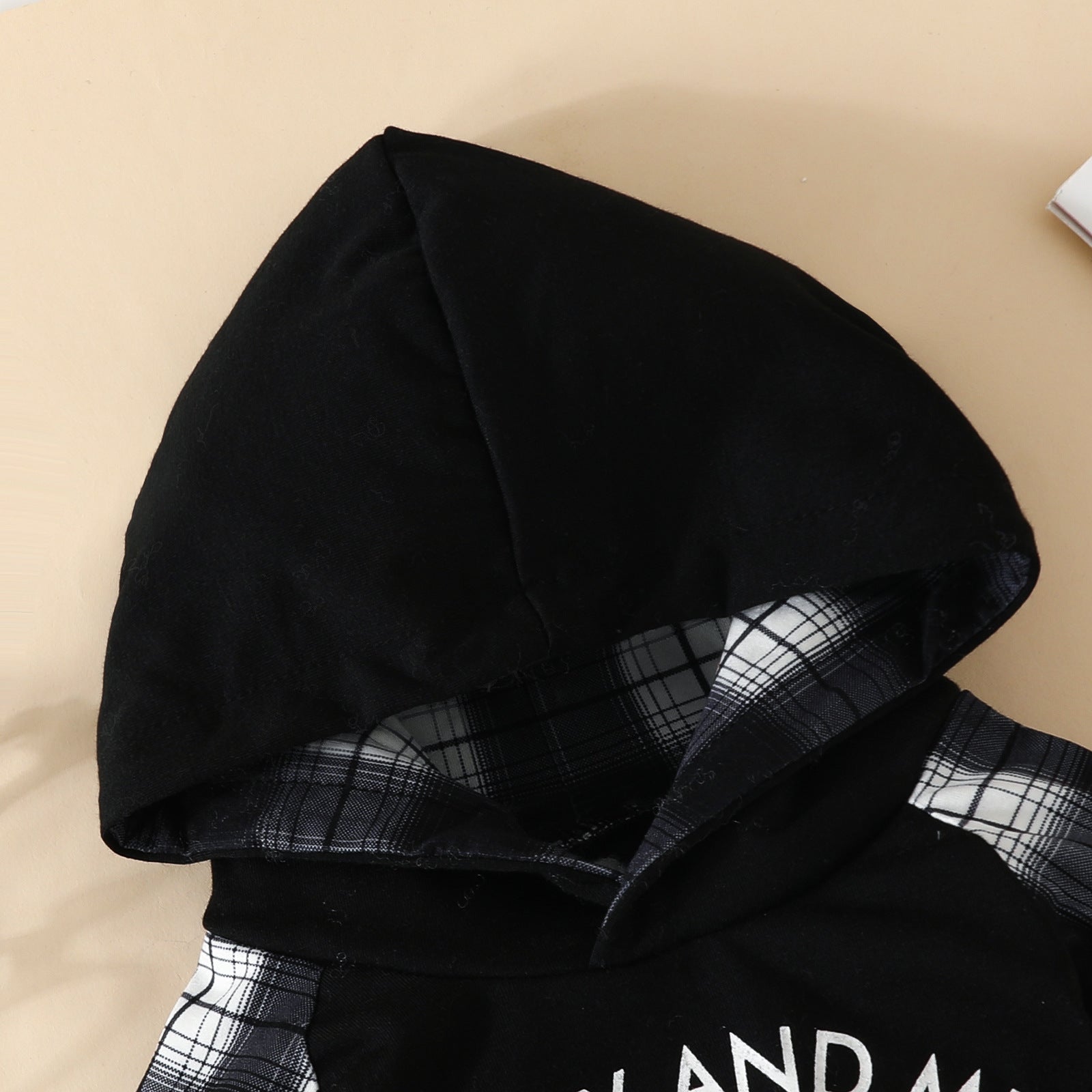 2 peças xadrez carta impressa com capuz manga comprida conjunto para bebê