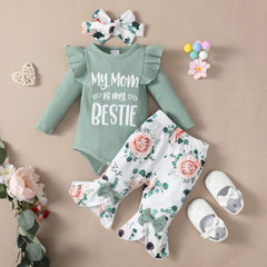 Conjunto de bebê com estampa floral de 3 peças Minha mãe é minha melhor amiga