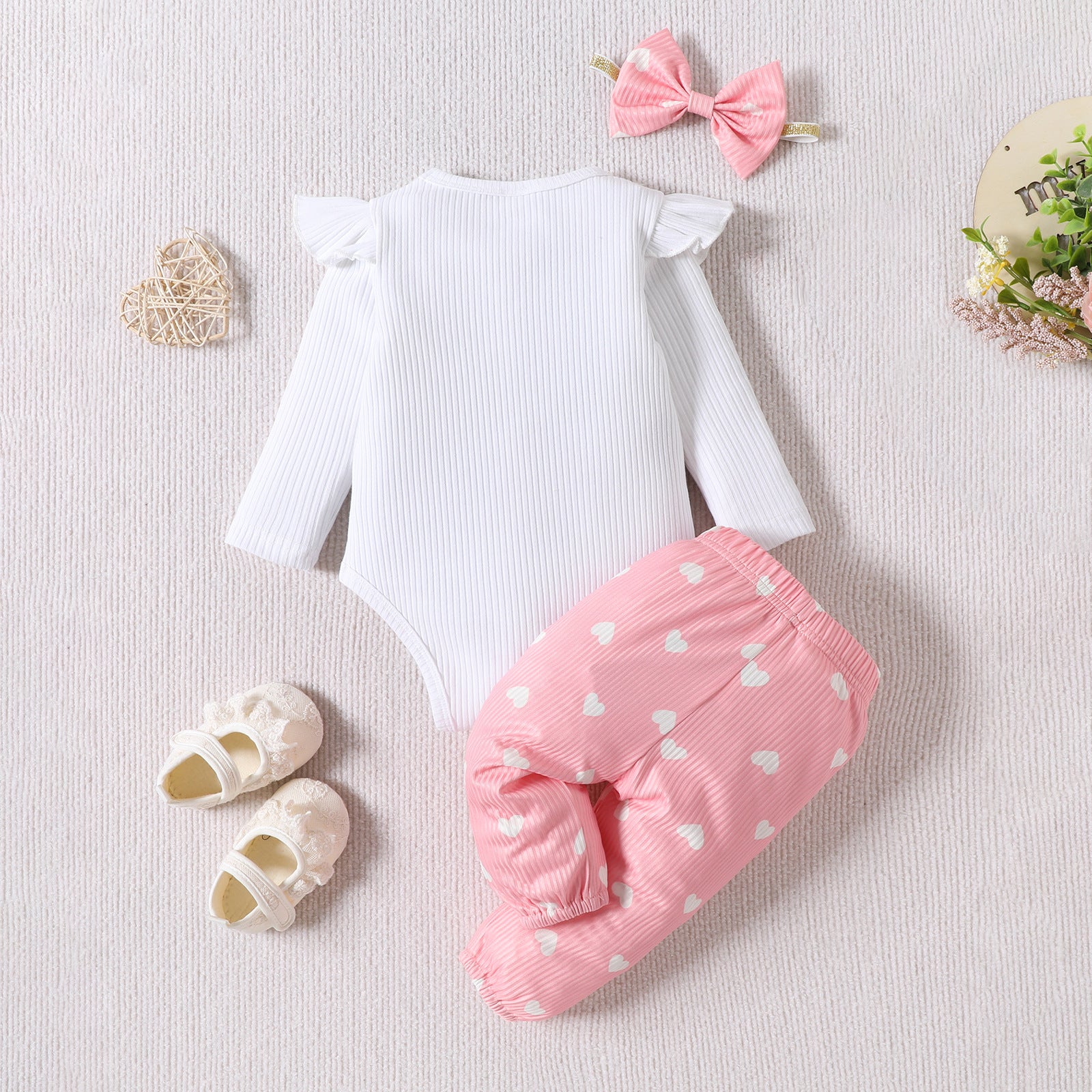 Ensemble bébé à manches longues imprimé lettre fille papa 3 pièces