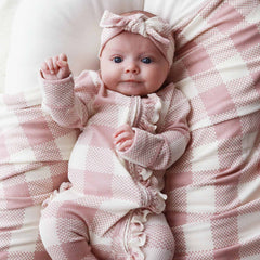 2PCS Stylish Plaid Printed Long Sleeve Baby Jumpsuit