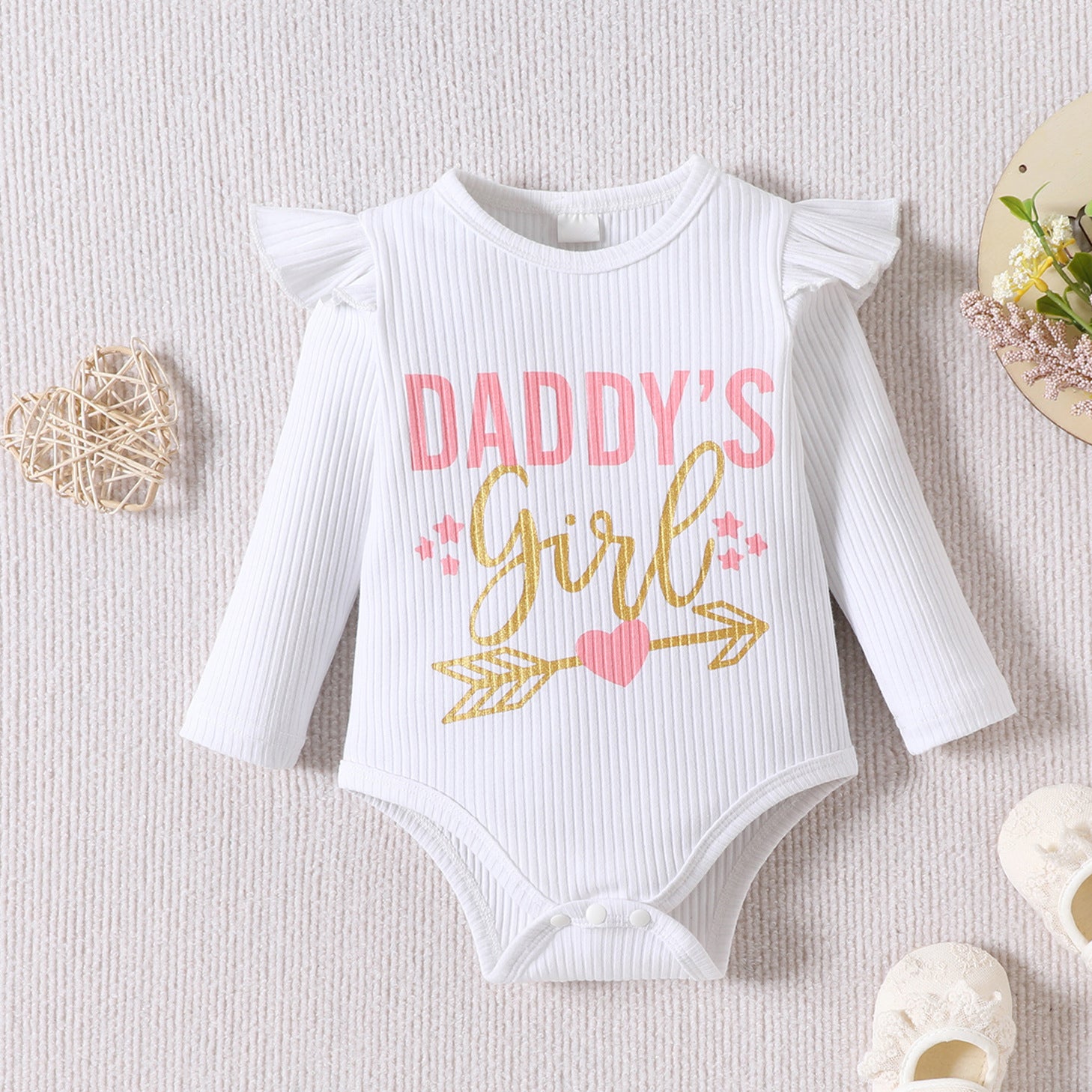 Ensemble bébé à manches longues imprimé lettre fille papa 3 pièces