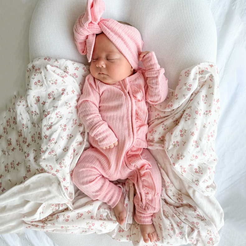 2PCS Sweet Solid Color Long Sleeve Ruffle Decor Zipper Baby Jumpsuit