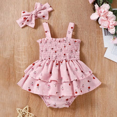 2PCS Sweet All Over Floral Printed Sleeveless Baby Girl Romper