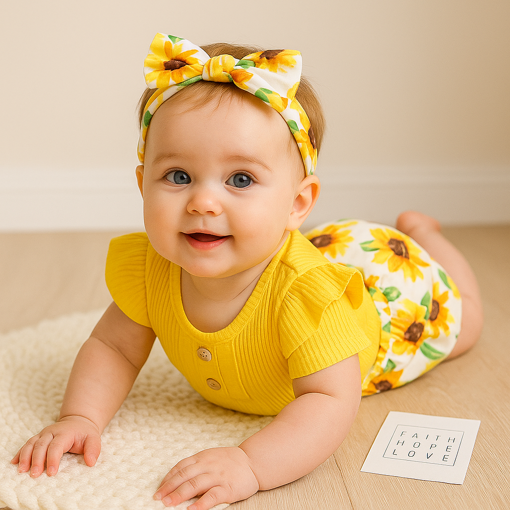 3PCS Lovely Sunflower Printed Baby Girl Set