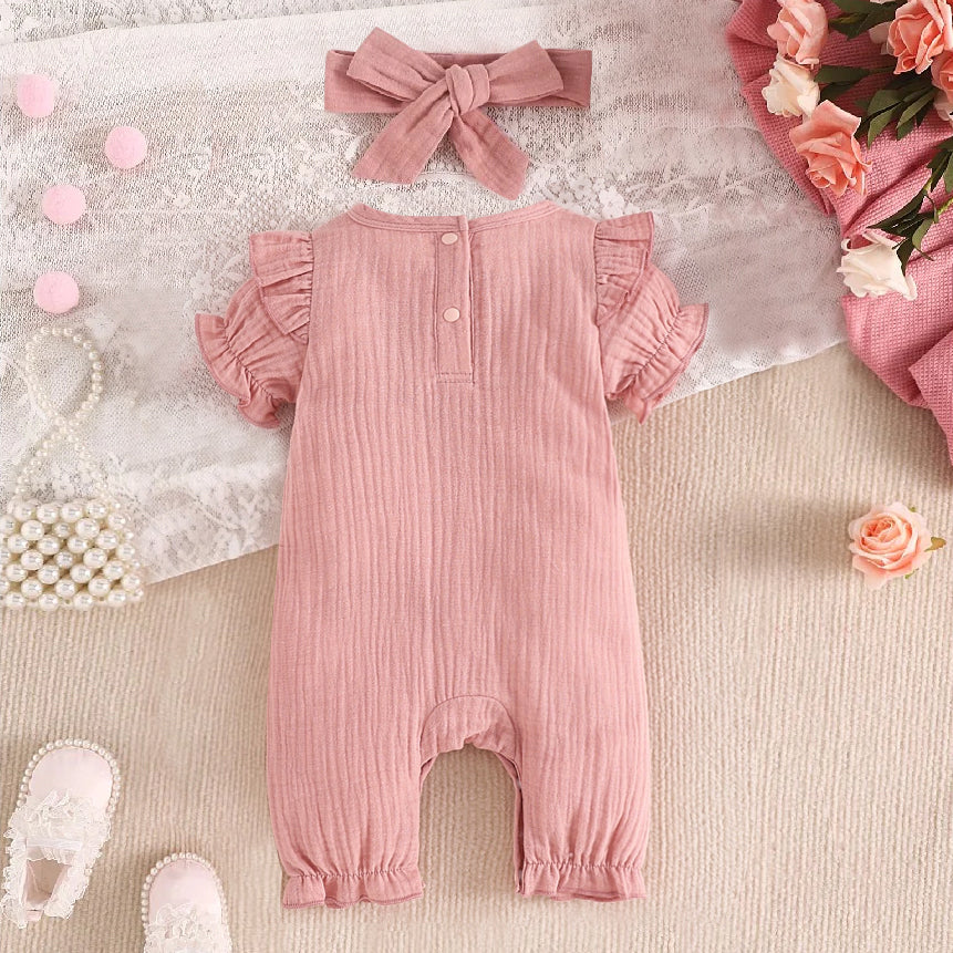 2PCS Pretty Solid Color Floral Embroidery Baby Jumpsuit – ihohoho