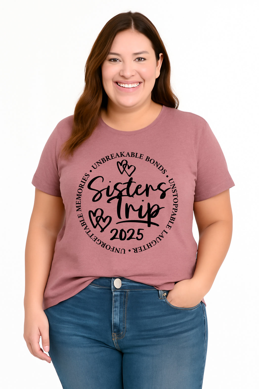 Sisters Trip 2025 Letter Print Women Slogan Plus Size T-Shirt