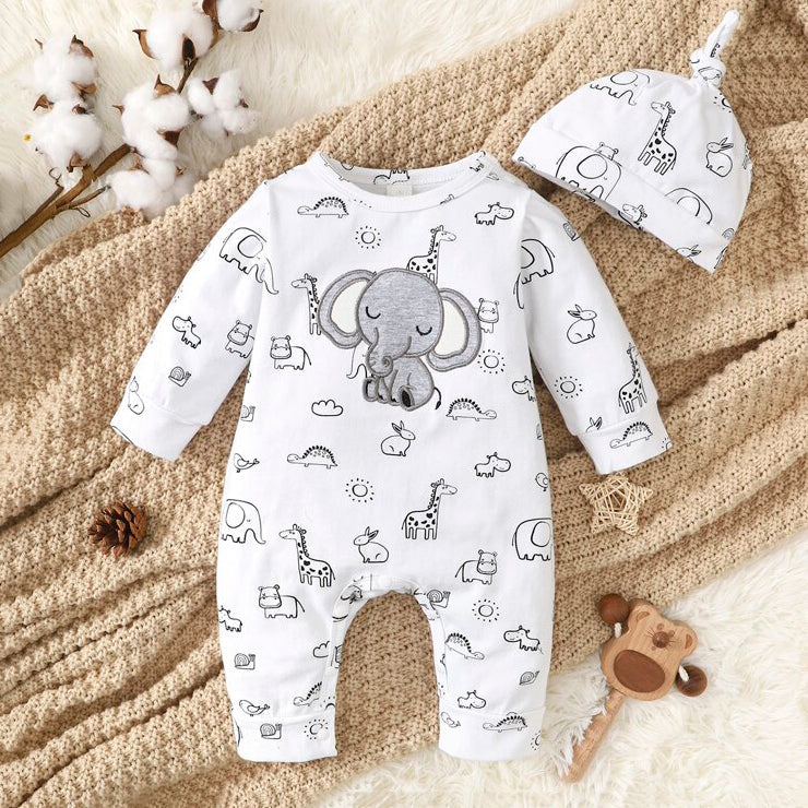 Combinaison adorable pour bébé, 2 pièces, imprimé d'animaux de dessin animé