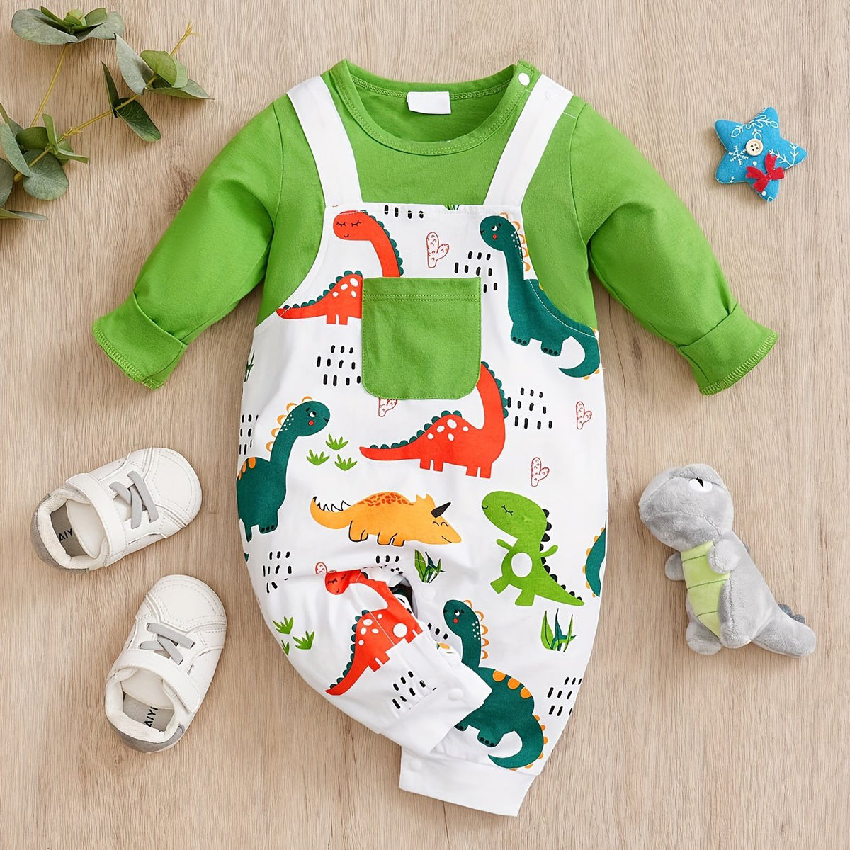 Combinaison bébé à manches longues imprimée dinosaure cool