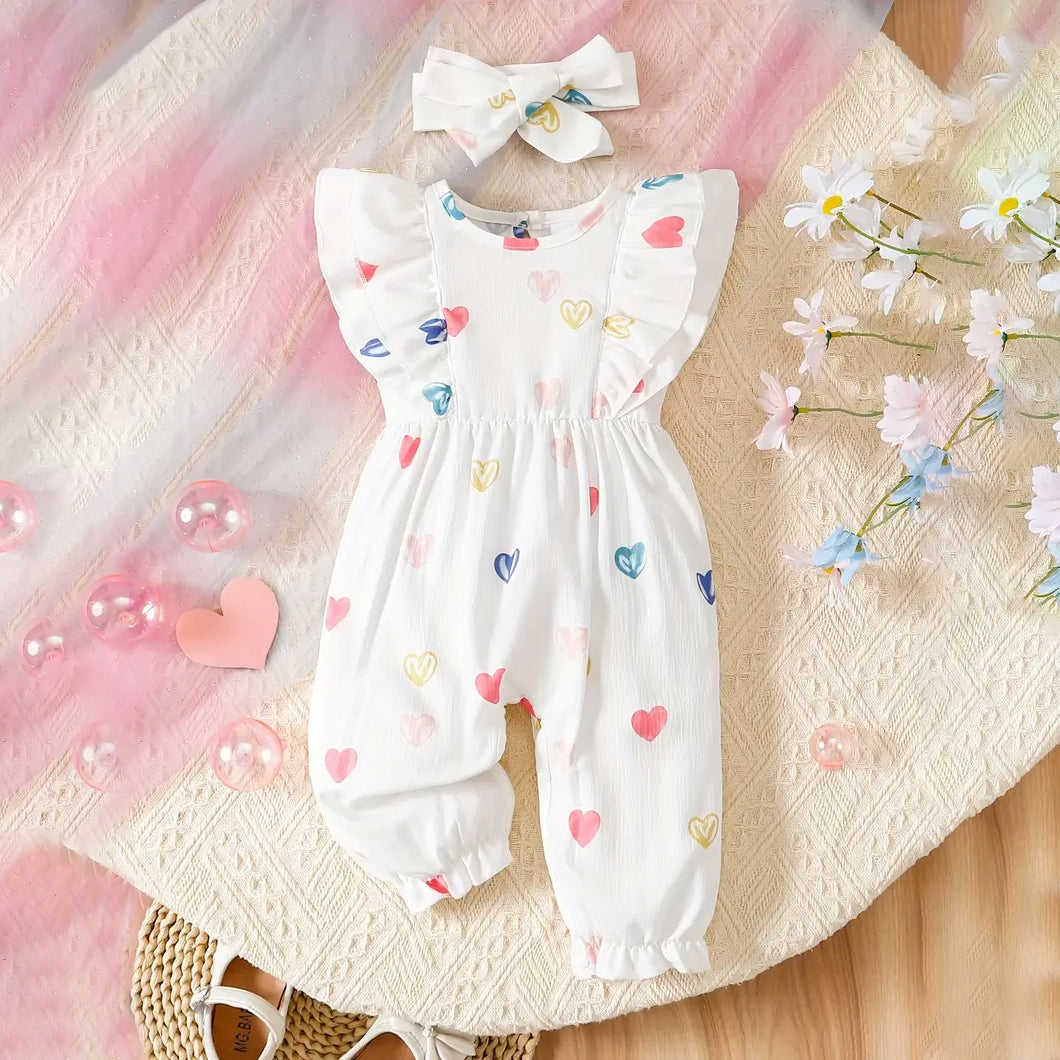 Sweet Heart Printed Sleeveless Baby Jumpsuit