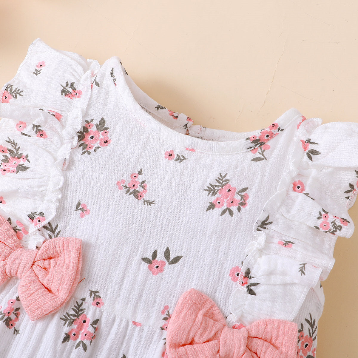 2 PCS Macacão sem mangas para bebê com estampa floral bonita