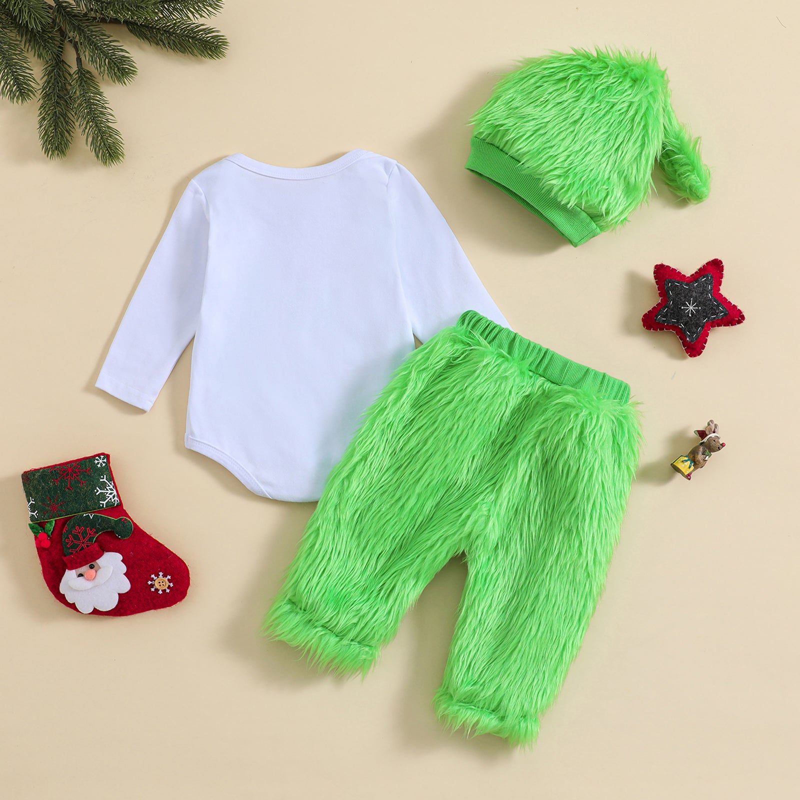Ensemble bébé pelucheux imprimé de Noël mignon 3PCS