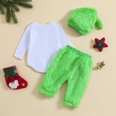 Ensemble bébé pelucheux imprimé de Noël mignon 3PCS