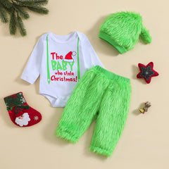 Ensemble bébé pelucheux imprimé de Noël mignon 3PCS