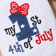 3PCS My 1st 4th of July Letter Embroidery Short Sleeve Baby Set