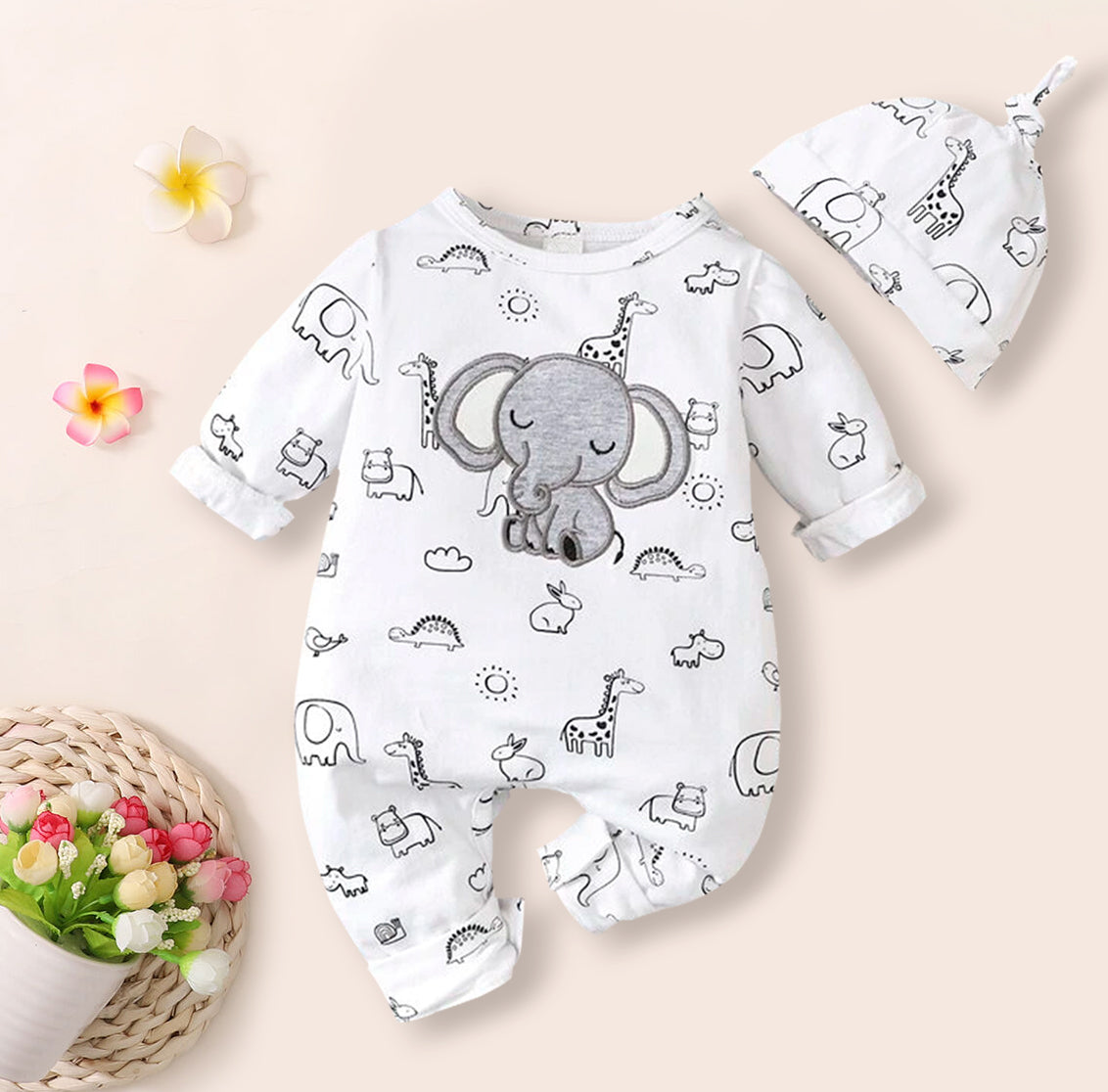 Combinaison adorable pour bébé, 2 pièces, imprimé d'animaux de dessin animé