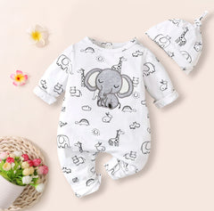 Combinaison adorable pour bébé, 2 pièces, imprimé d'animaux de dessin animé