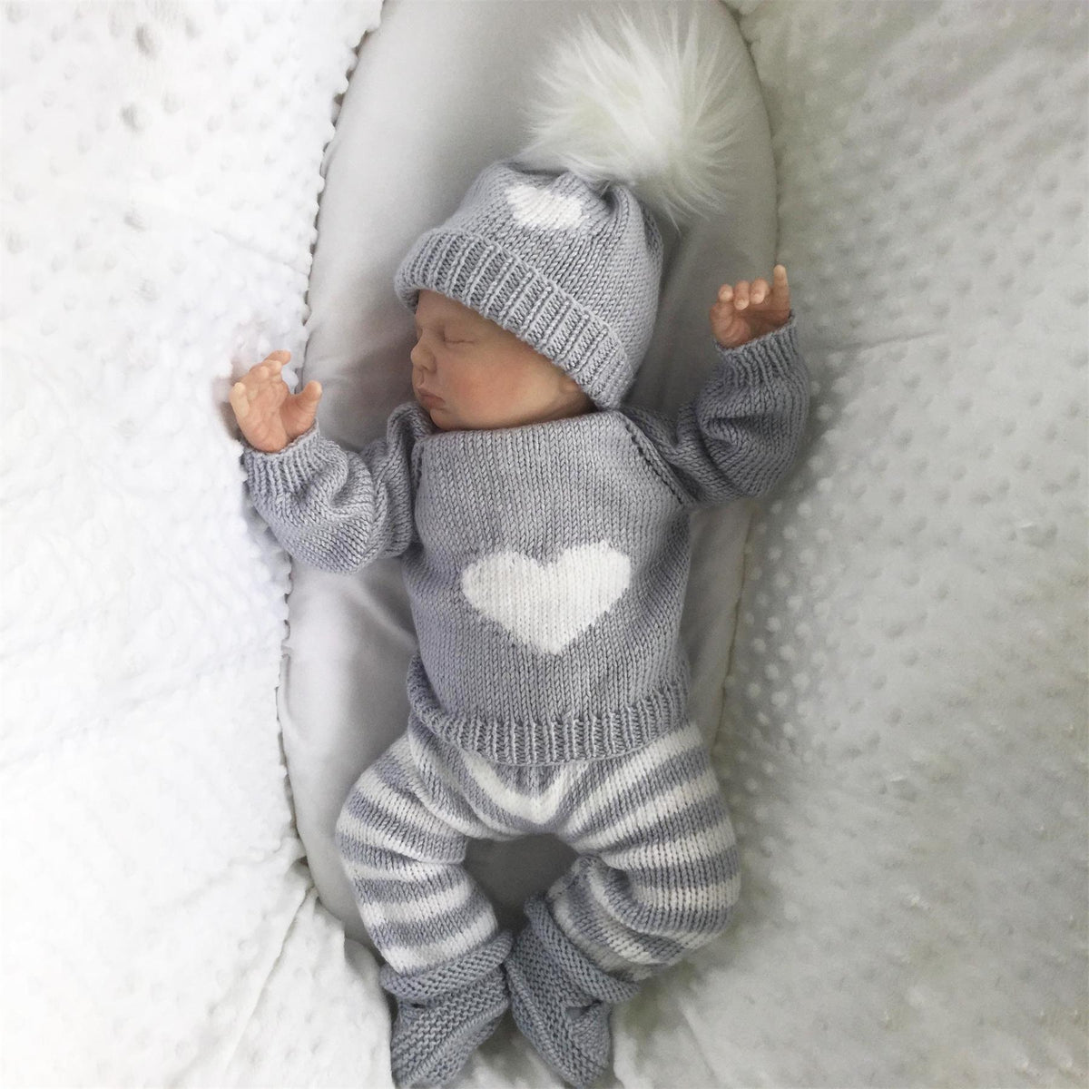 Ensemble de bébé en tricot à rayures coeur nouveau-né 3PCS mignon