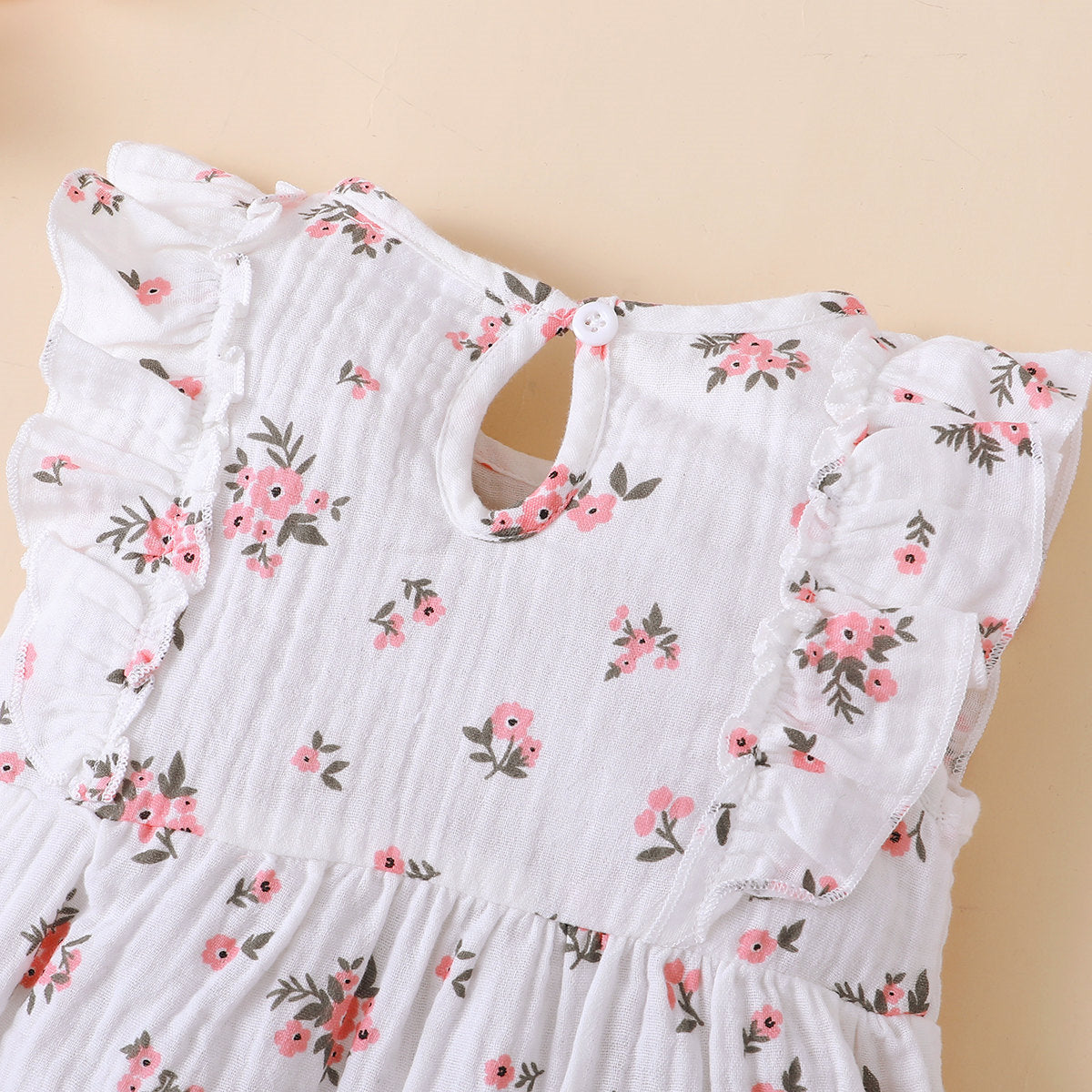 2 PCS Macacão sem mangas para bebê com estampa floral bonita