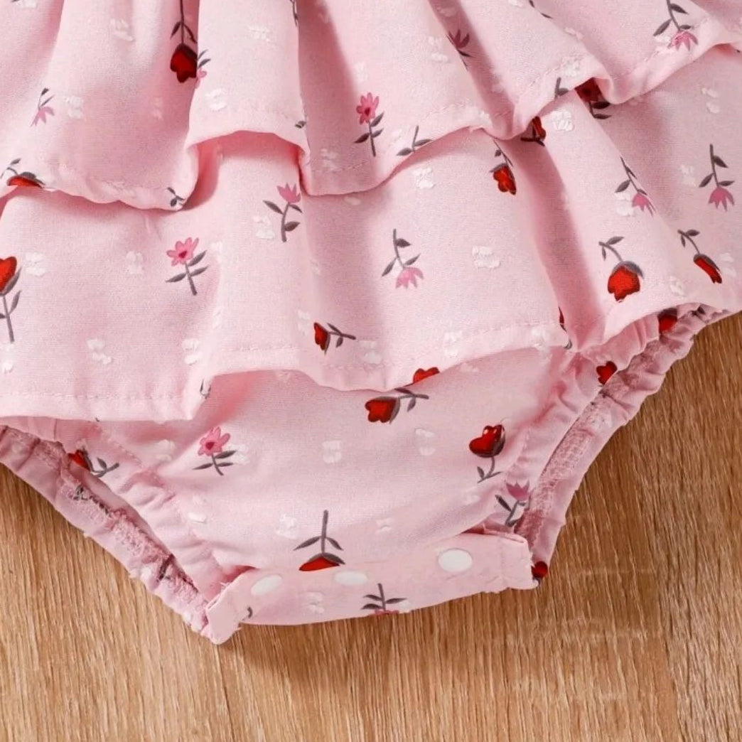 2PCS Sweet All Over Floral Printed Sleeveless Baby Girl Romper