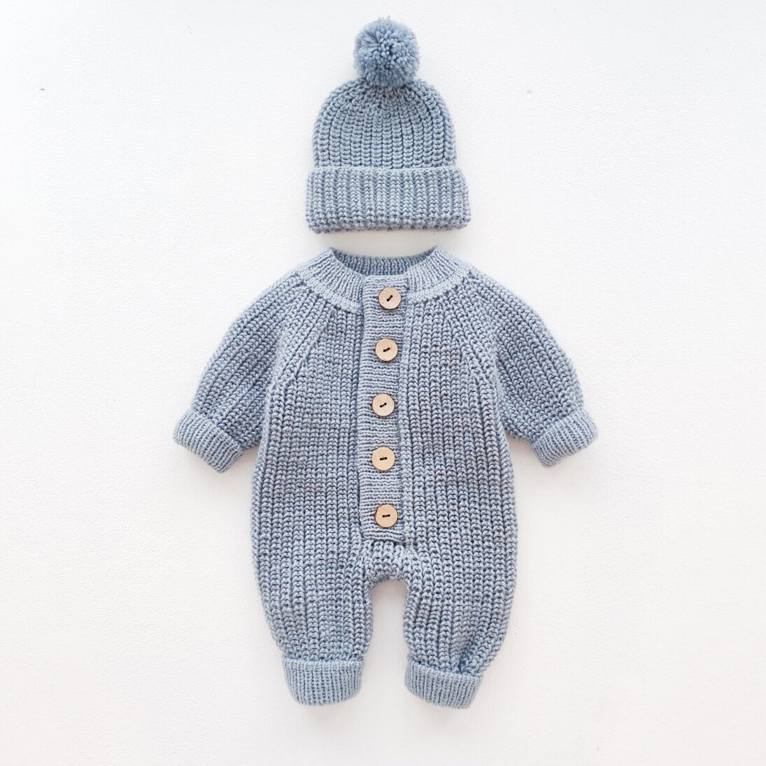 2 pièces adorable combinaison en tricot à manches longues pour bébé, couleur unie