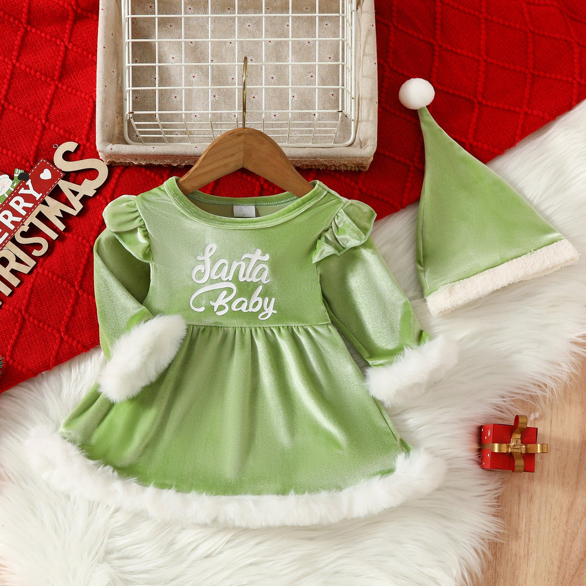 Jupe de noël pour bébé fille, 2 pièces, lettres imprimées du père noël