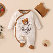 2PCS Lovely Bear Printed Long Sleeve Baby Jumpsuit