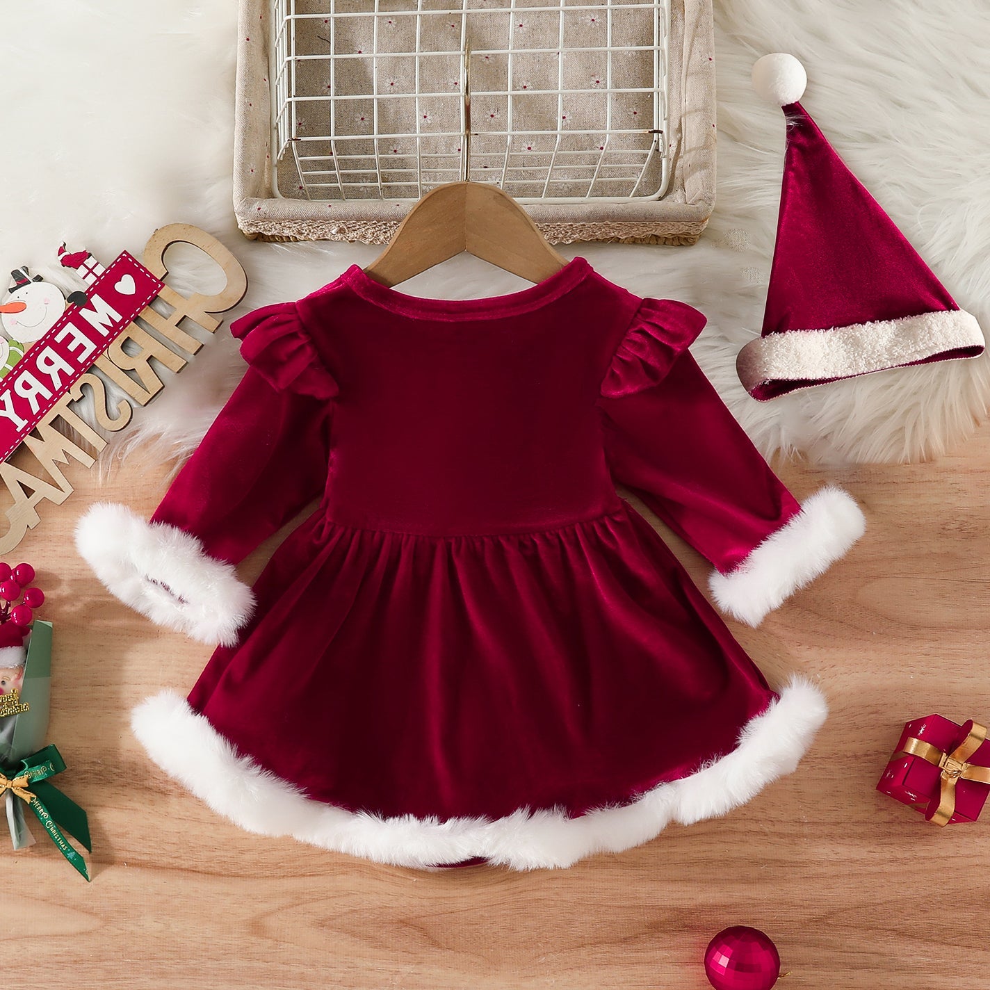 Jupe de noël pour bébé fille, 2 pièces, lettres imprimées du père noël
